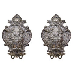 Pair of Antique Continental Coat of Arms Sconces