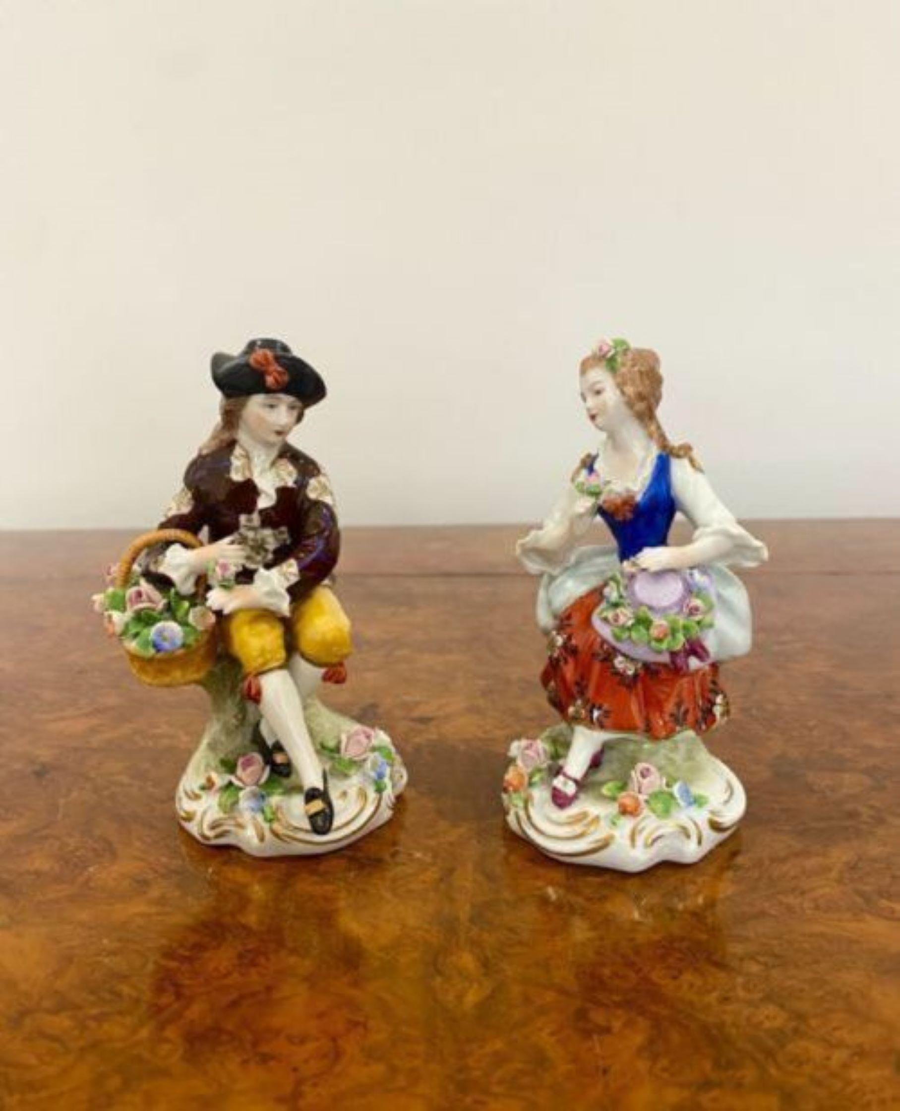 20th Century Pair of antique continental porcelain figures For Sale