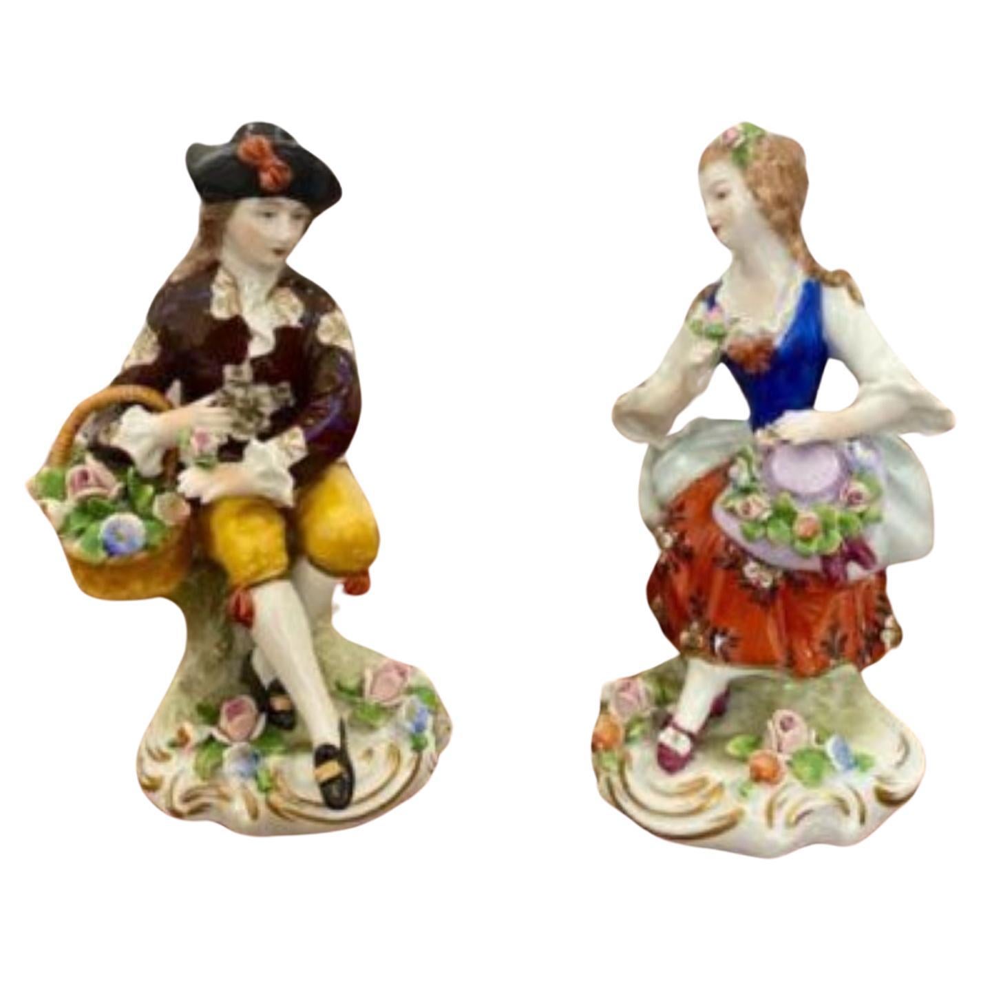 Pair of antique continental porcelain figures For Sale