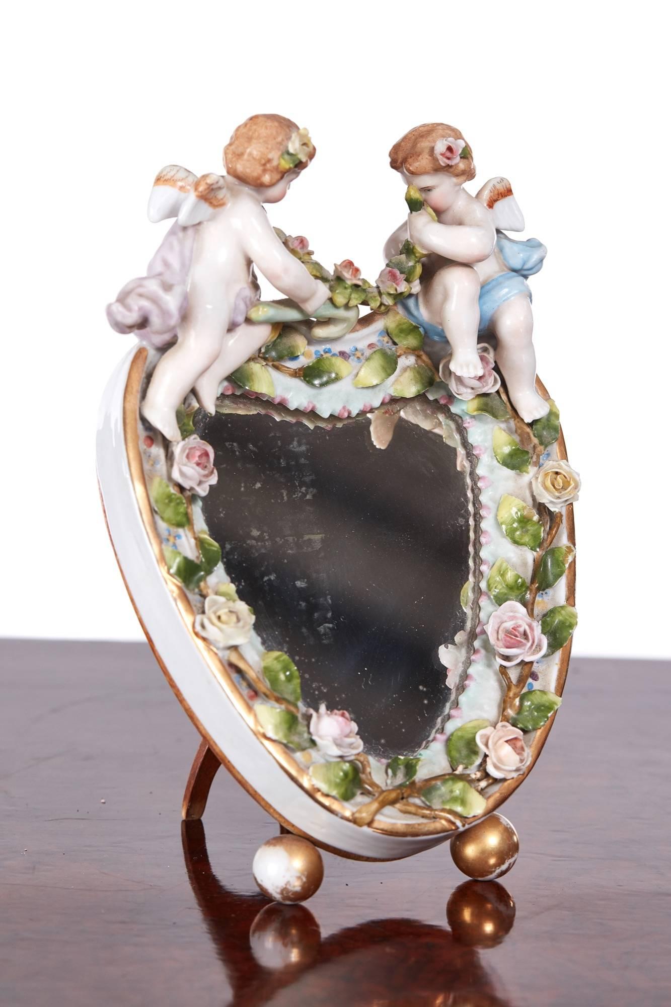 European Pair of Antique Continental Porcelain Heart Shaped Mirrors For Sale