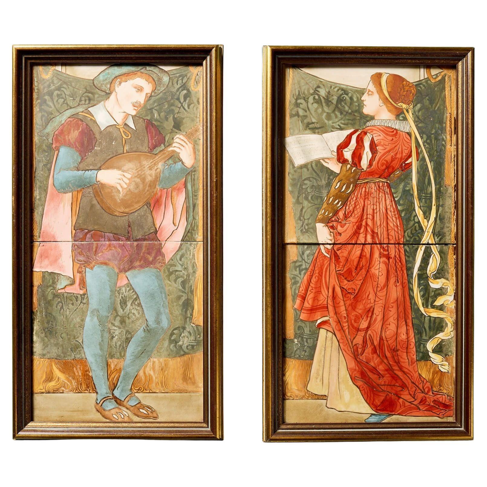 Pair of Antique Copeland Framed Tiles of Classical Scenes