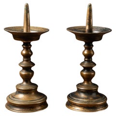 Pair of Antique Copper Alloy Heavy Candlesticks