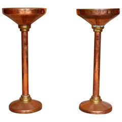 Pair of Antique Copper Brass Jardinière Stands, 19th Century