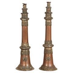 Pair of Antique Copper Tibetan Horns or Dungchen