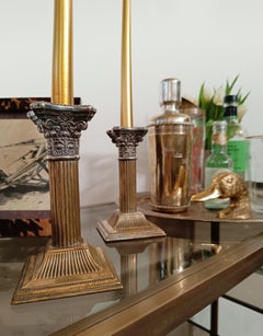 Pair of Antique Corinthian Columns Candlesticks Made in Silver Plated