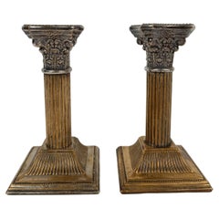 Pair of Antique Corinthian Columns Candlesticks Made in Silver Plated