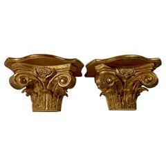 Pair of Antique Corinthian Half Capital Gilded Wood Wall Brackets