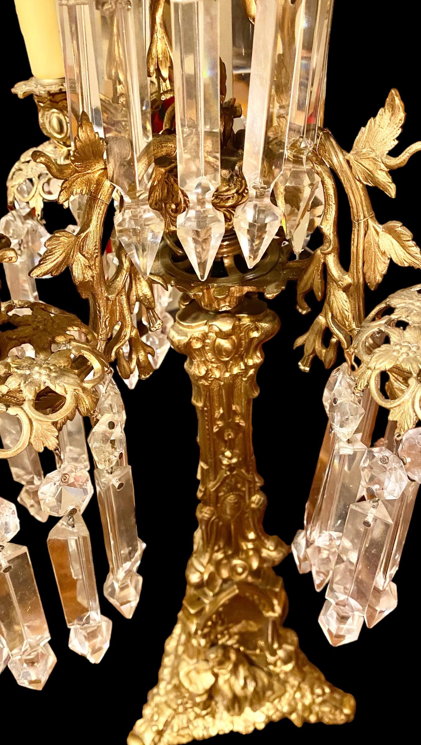 Pair Of Antique Cornelius Gilt Bronze And Crystal Three Arm Candelabra For Sale 4