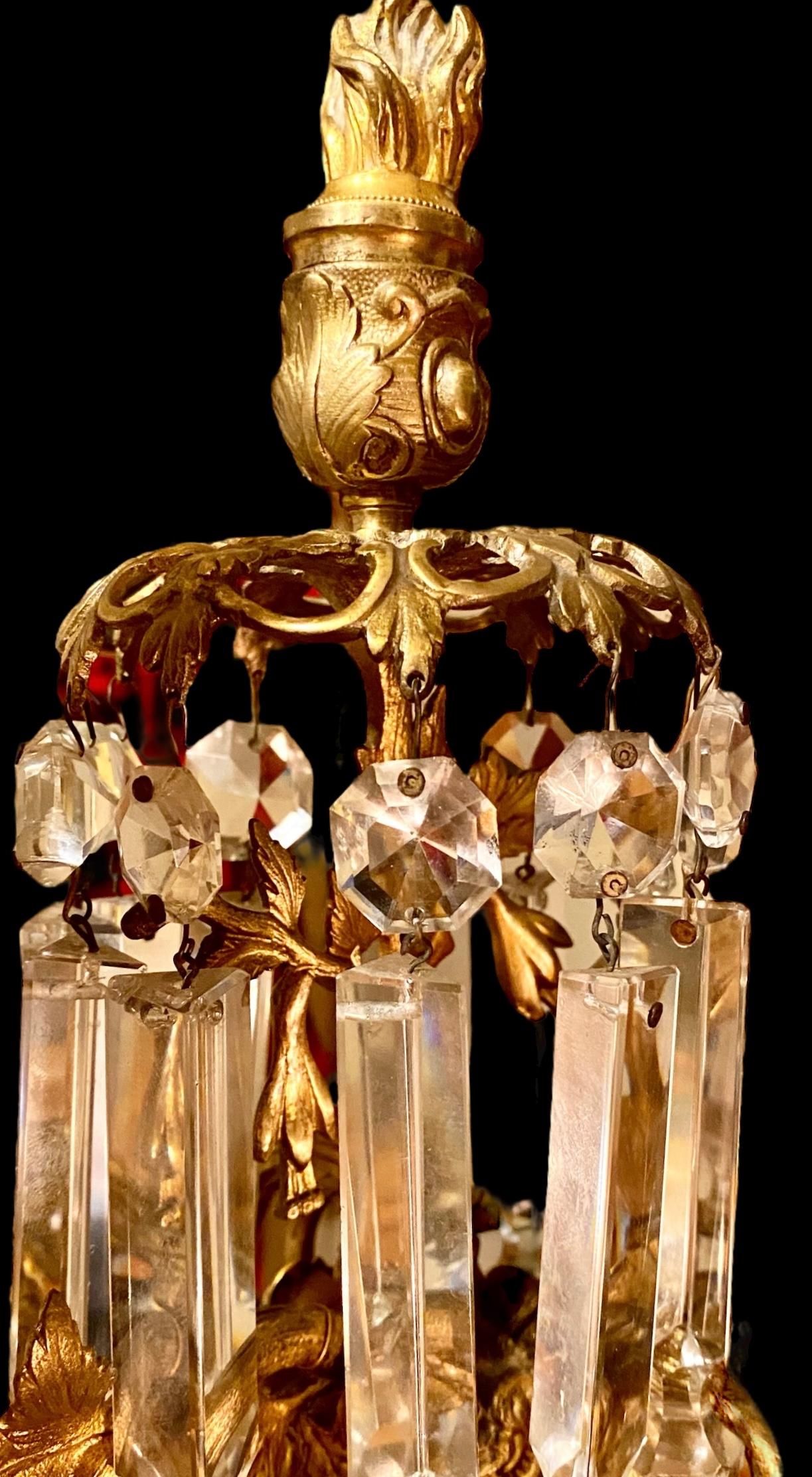 Pair Of Antique Cornelius Gilt Bronze And Crystal Three Arm Candelabra For Sale 7