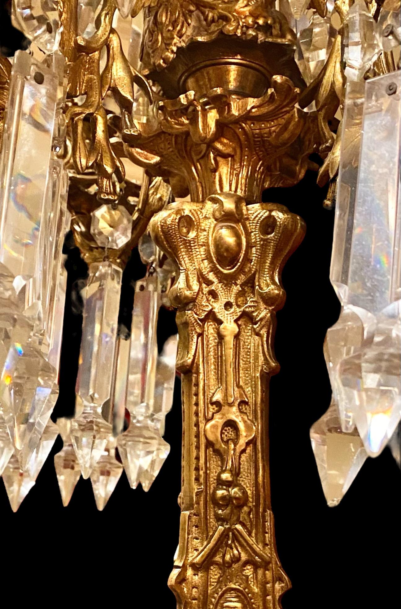 Pair Of Antique Cornelius Gilt Bronze And Crystal Three Arm Candelabra For Sale 9