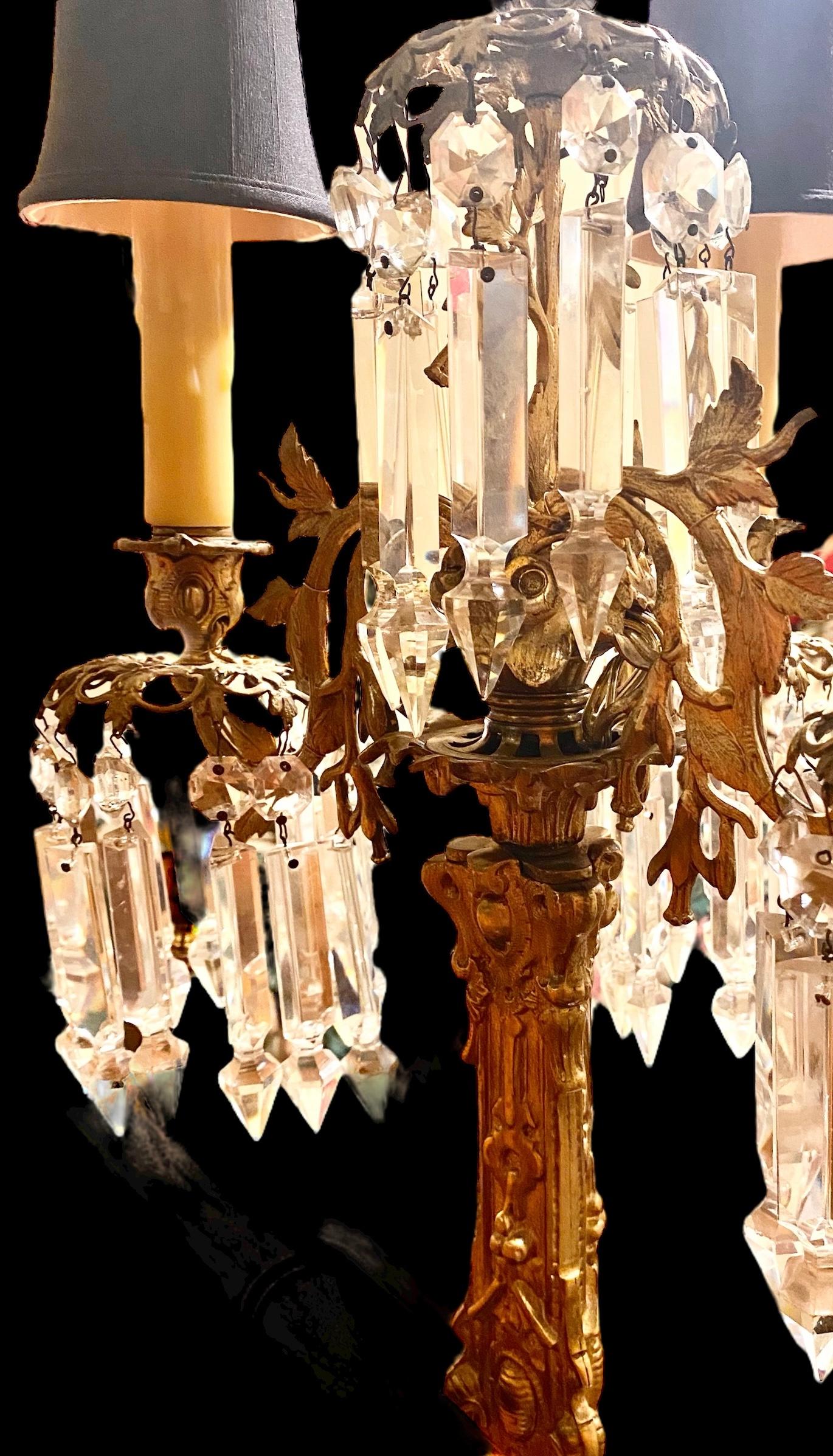 Pair Of Antique Cornelius Gilt Bronze And Crystal Three Arm Candelabra For Sale 10