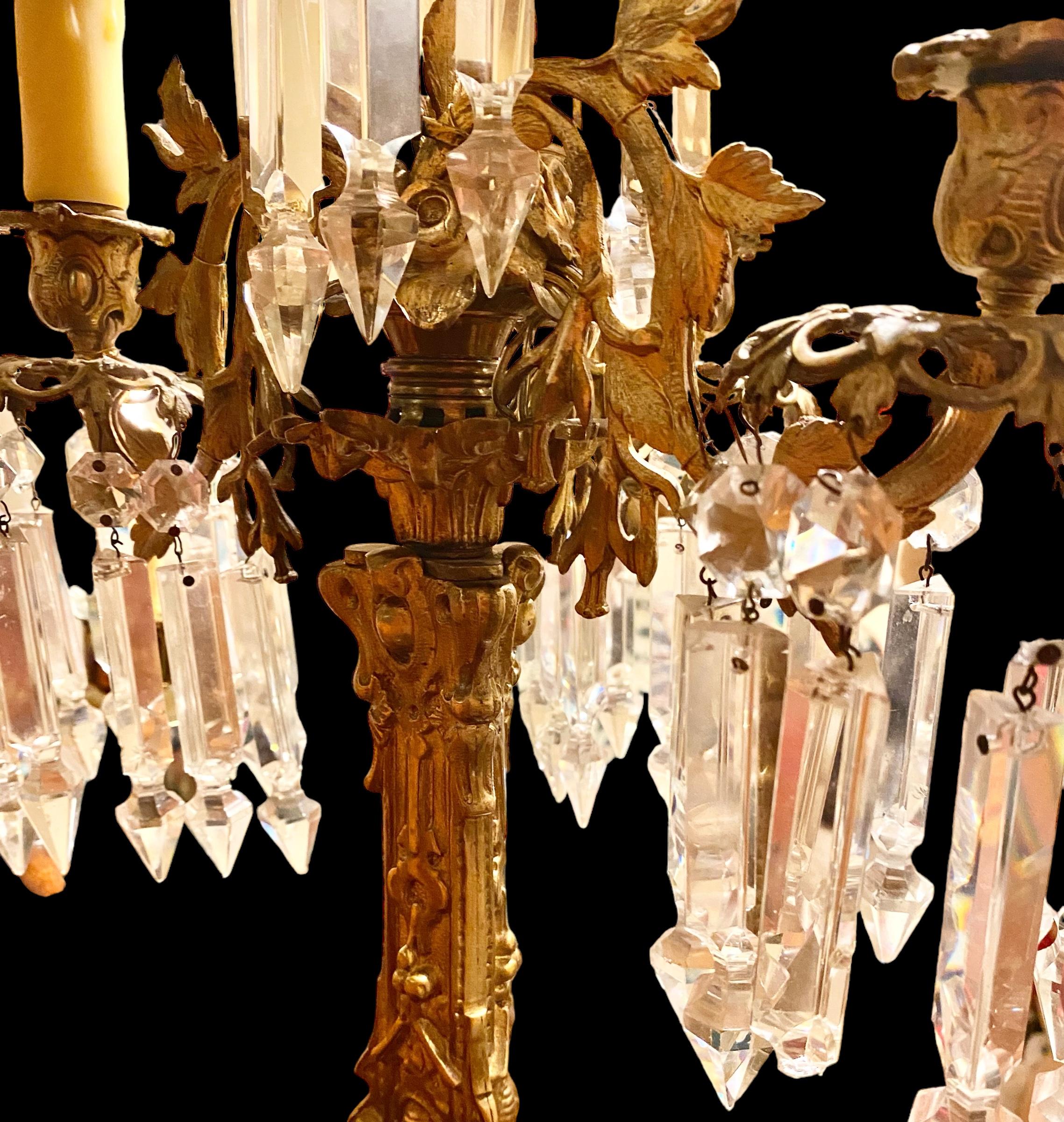 Pair Of Antique Cornelius Gilt Bronze And Crystal Three Arm Candelabra For Sale 3