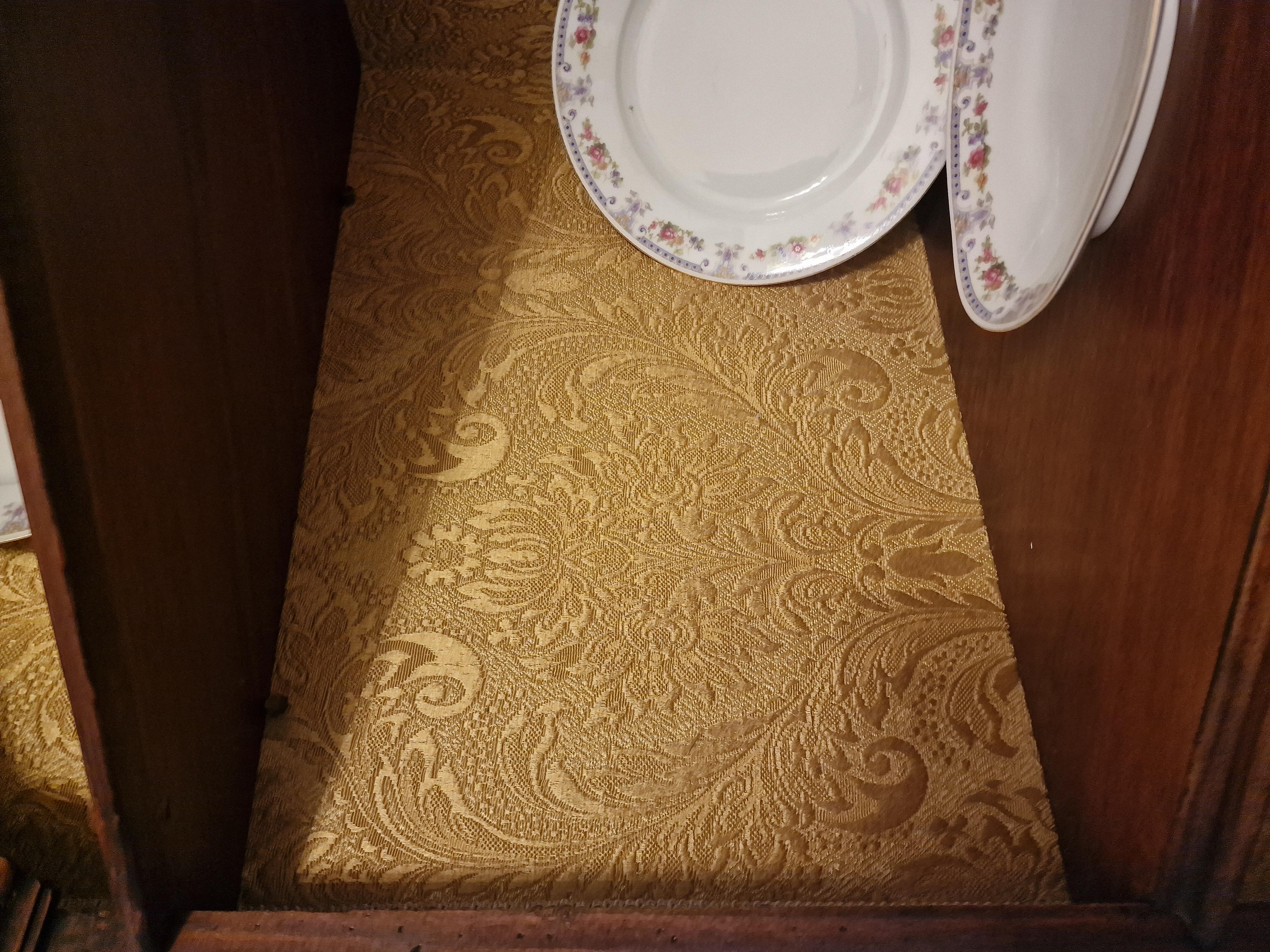 Brocade Pair of antique corner cabinets For Sale