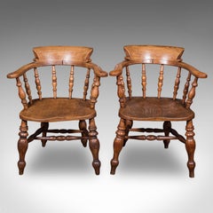 Paire de chaises de capitaine The English Country House Antiques, anglaises, arc de fumeur, victoriennes