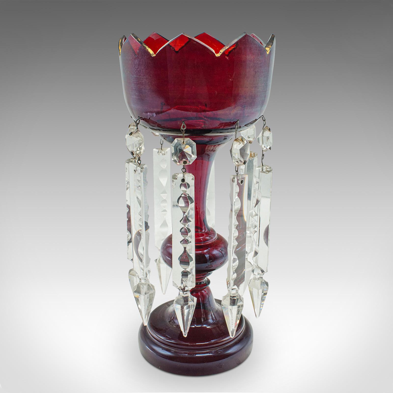 Paar antike Preiselbeerlüster, englisch, Glas, Kerzenlampe, viktorianisch, 1900 (Spätviktorianisch) im Angebot
