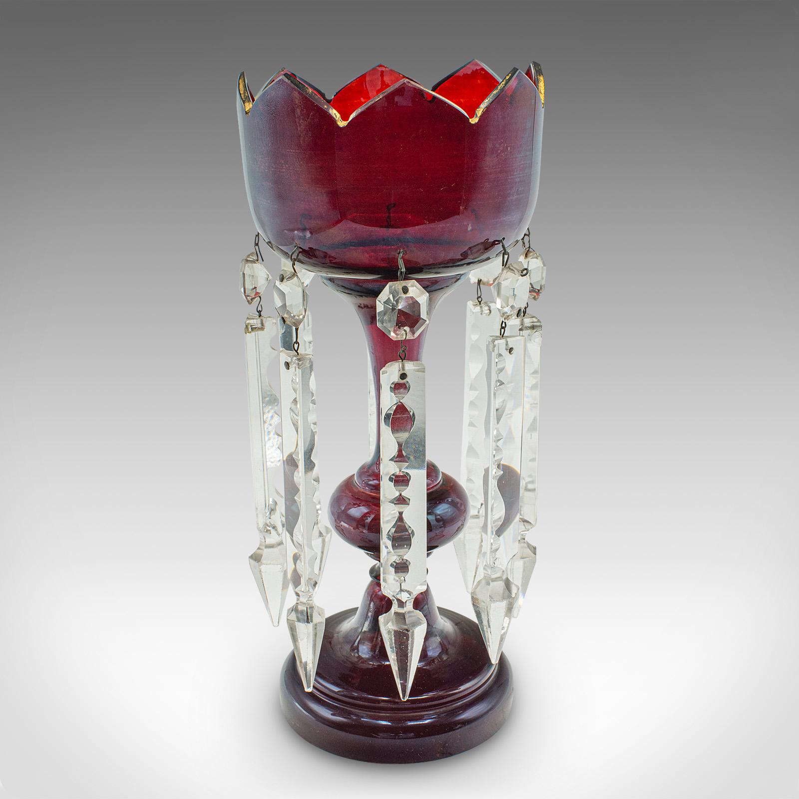 Paar antike Preiselbeerlüster, englisch, Glas, Kerzenlampe, viktorianisch, 1900 (Britisch) im Angebot