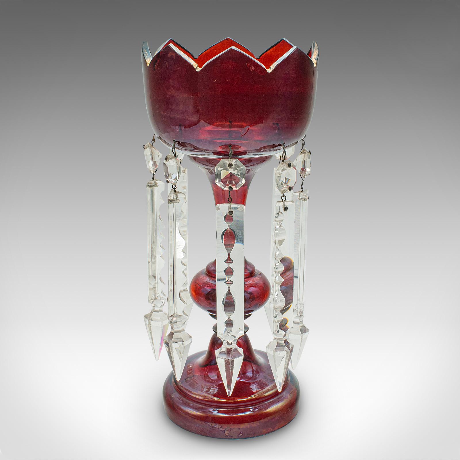 Paar antike Preiselbeerlüster, englisch, Glas, Kerzenlampe, viktorianisch, 1900 im Zustand „Gut“ im Angebot in Hele, Devon, GB