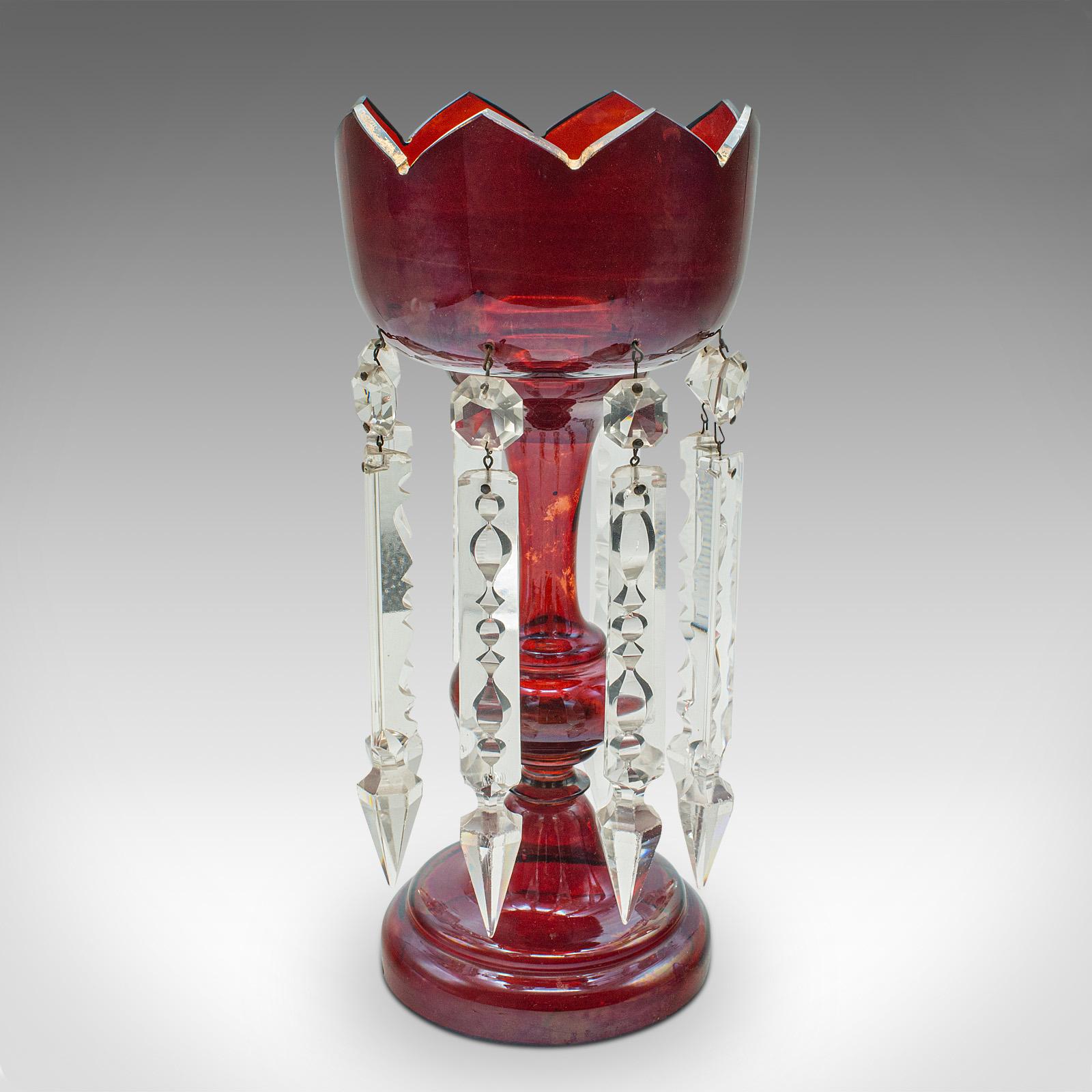 Paar antike Preiselbeerlüster, englisch, Glas, Kerzenlampe, viktorianisch, 1900 (Frühes 20. Jahrhundert) im Angebot