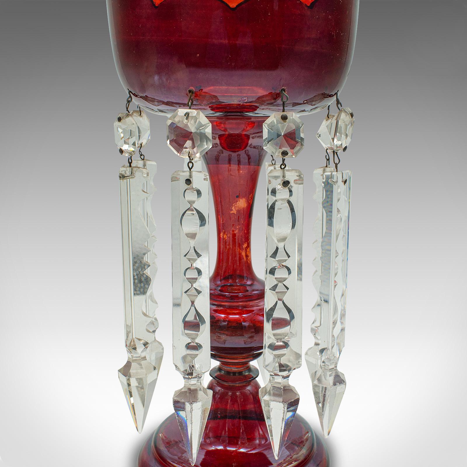 Paar antike Preiselbeerlüster, englisch, Glas, Kerzenlampe, viktorianisch, 1900 im Angebot 3