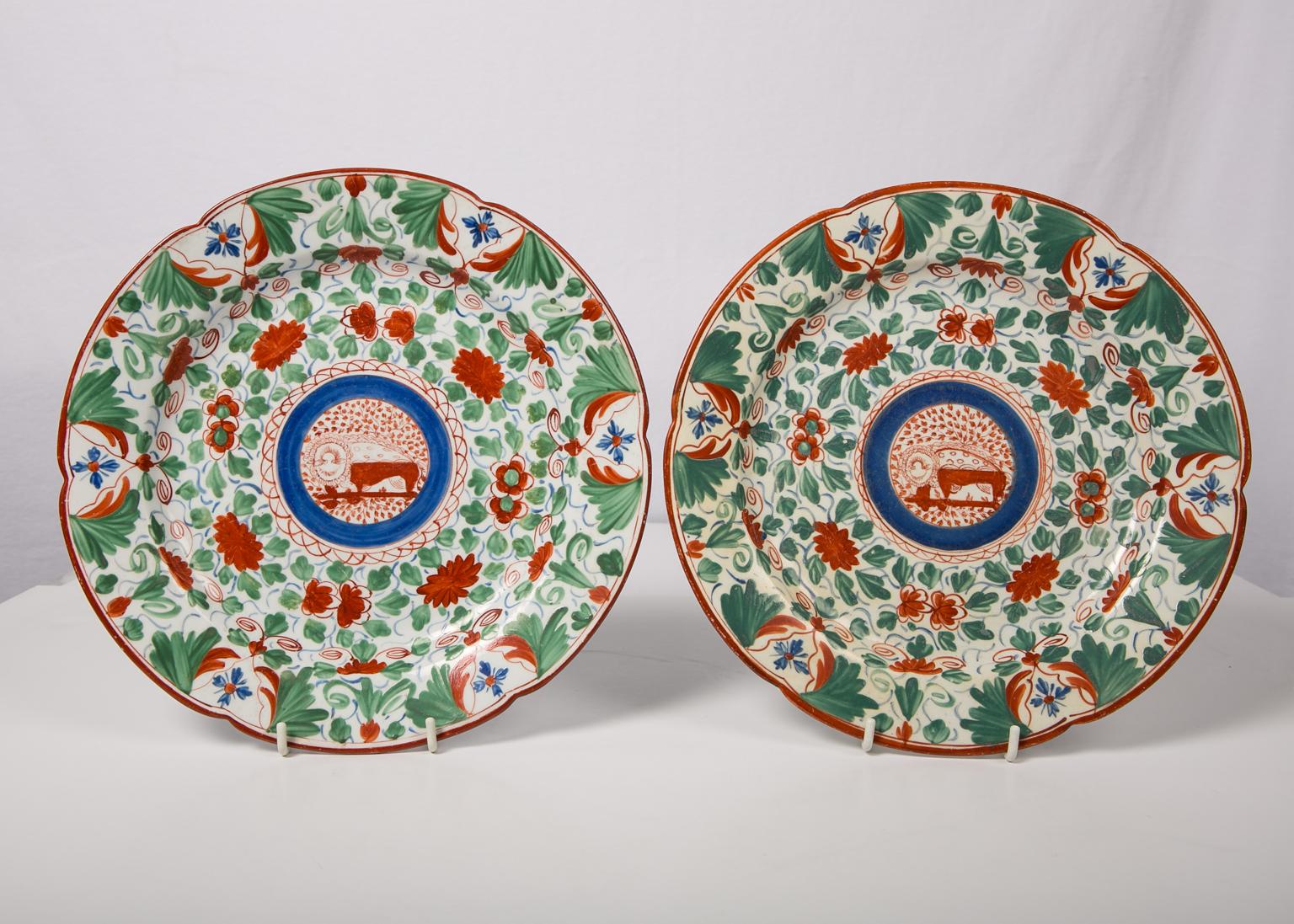 Pair of Antique Creamware Dishes Featuring Dragons England circa 1810 6