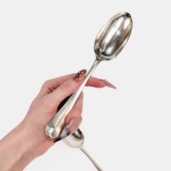 Pair of Antique Crested Richard Pargeter Georgian English Sterling Silver Spoons