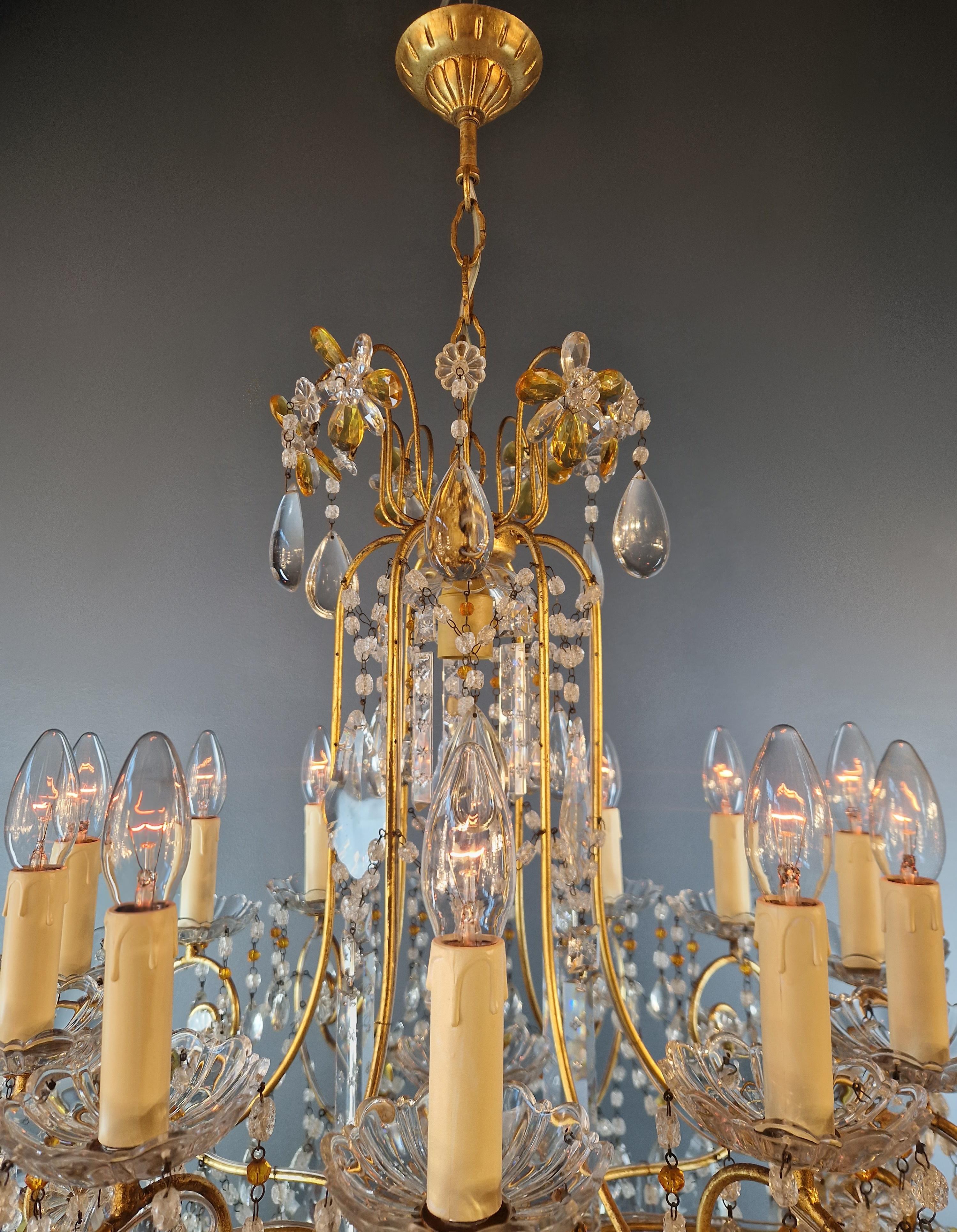 Pair of Antique Crystal Chandelier Ceiling Lamp Amber Lustre Art Nouveau 5