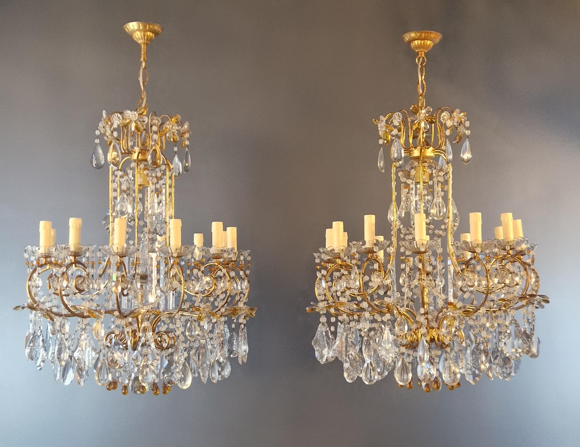 Paar antike Kristallkronleuchter Deckenlampe Bernstein Lüster Art Nouveau (Art nouveau)