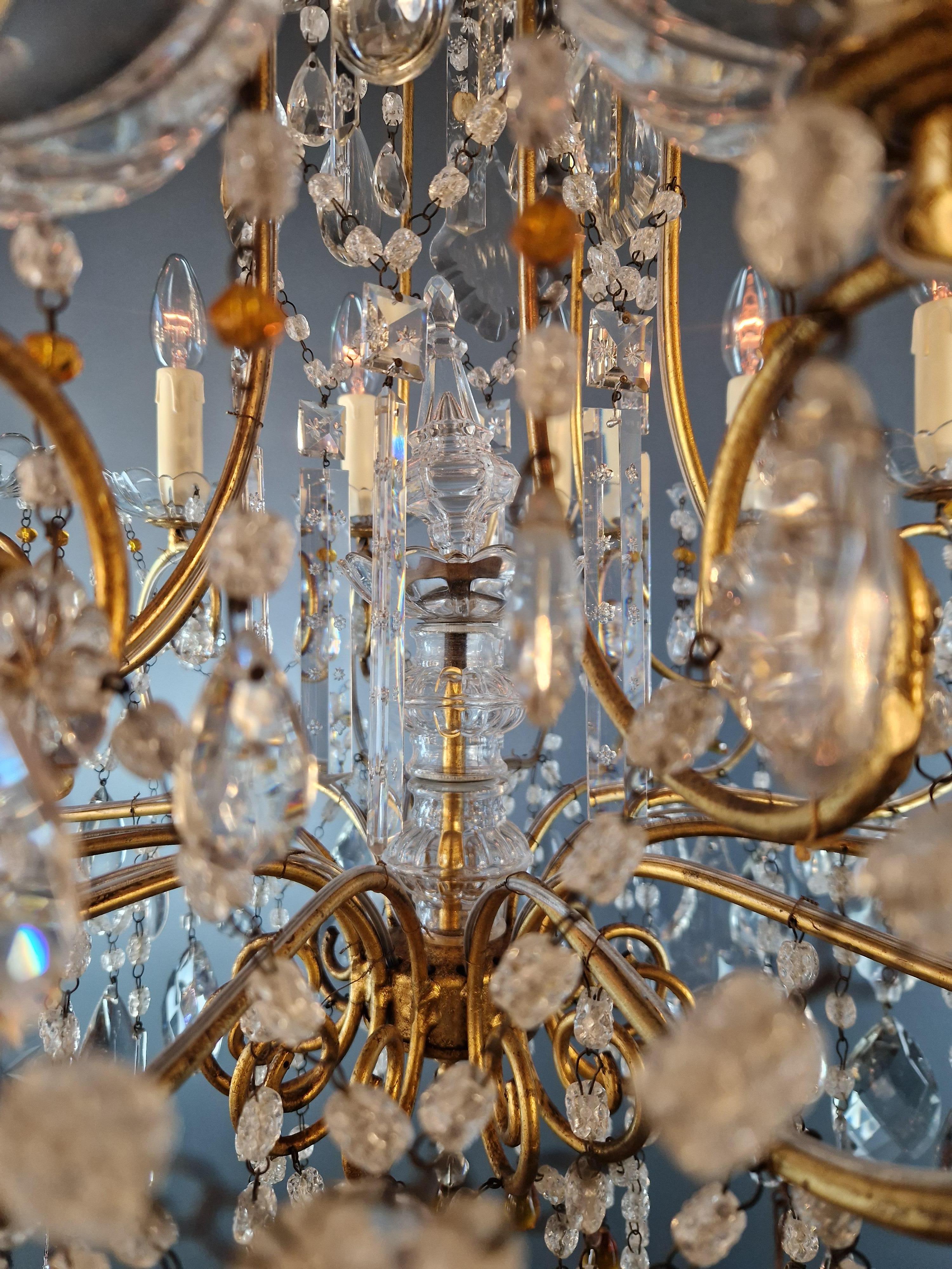 Pair of Antique Crystal Chandelier Ceiling Lamp Amber Lustre Art Nouveau 2