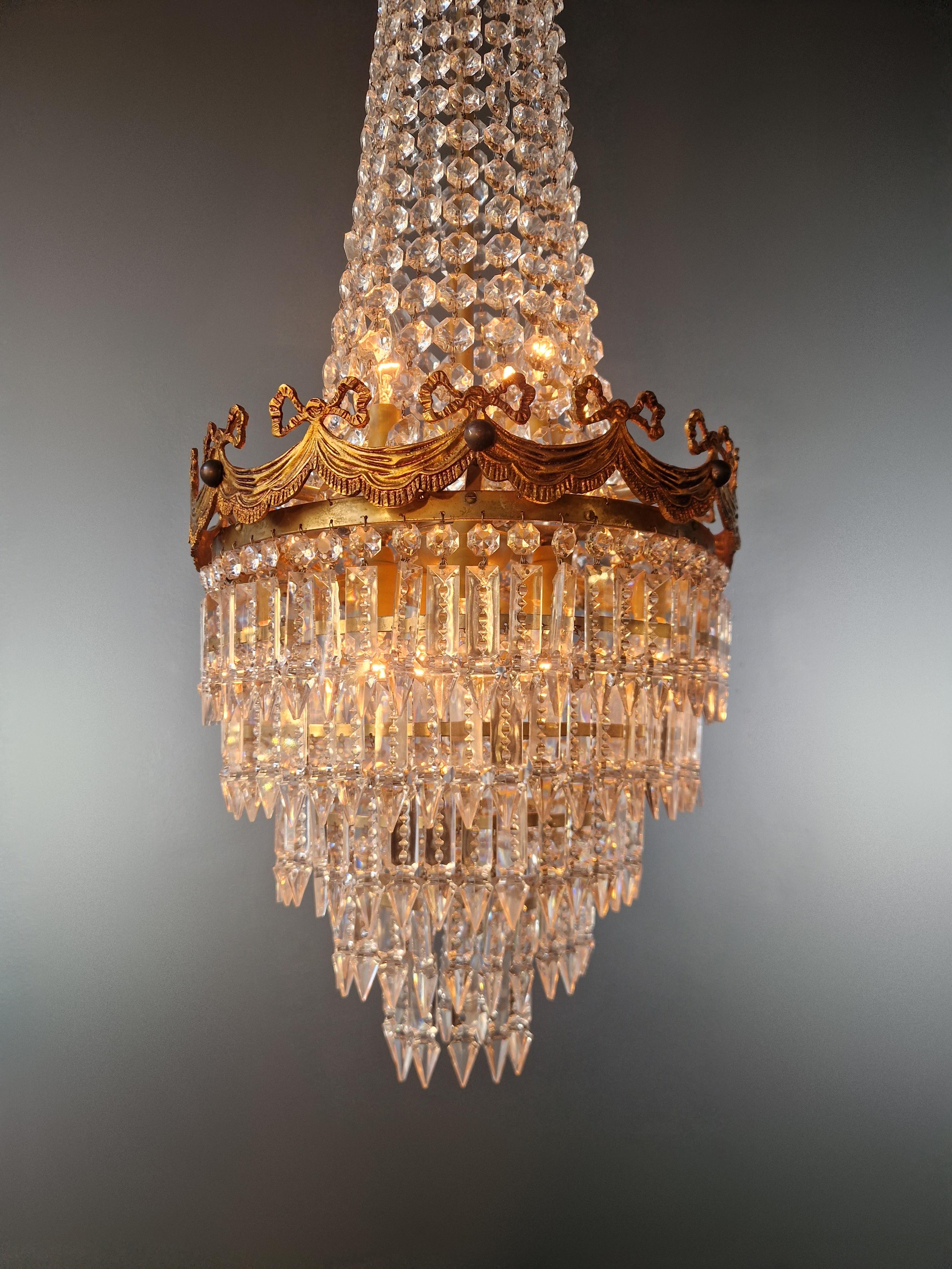 italien Paire de plafonniers anciens en cristal lustré Art Nouveau Empire en vente