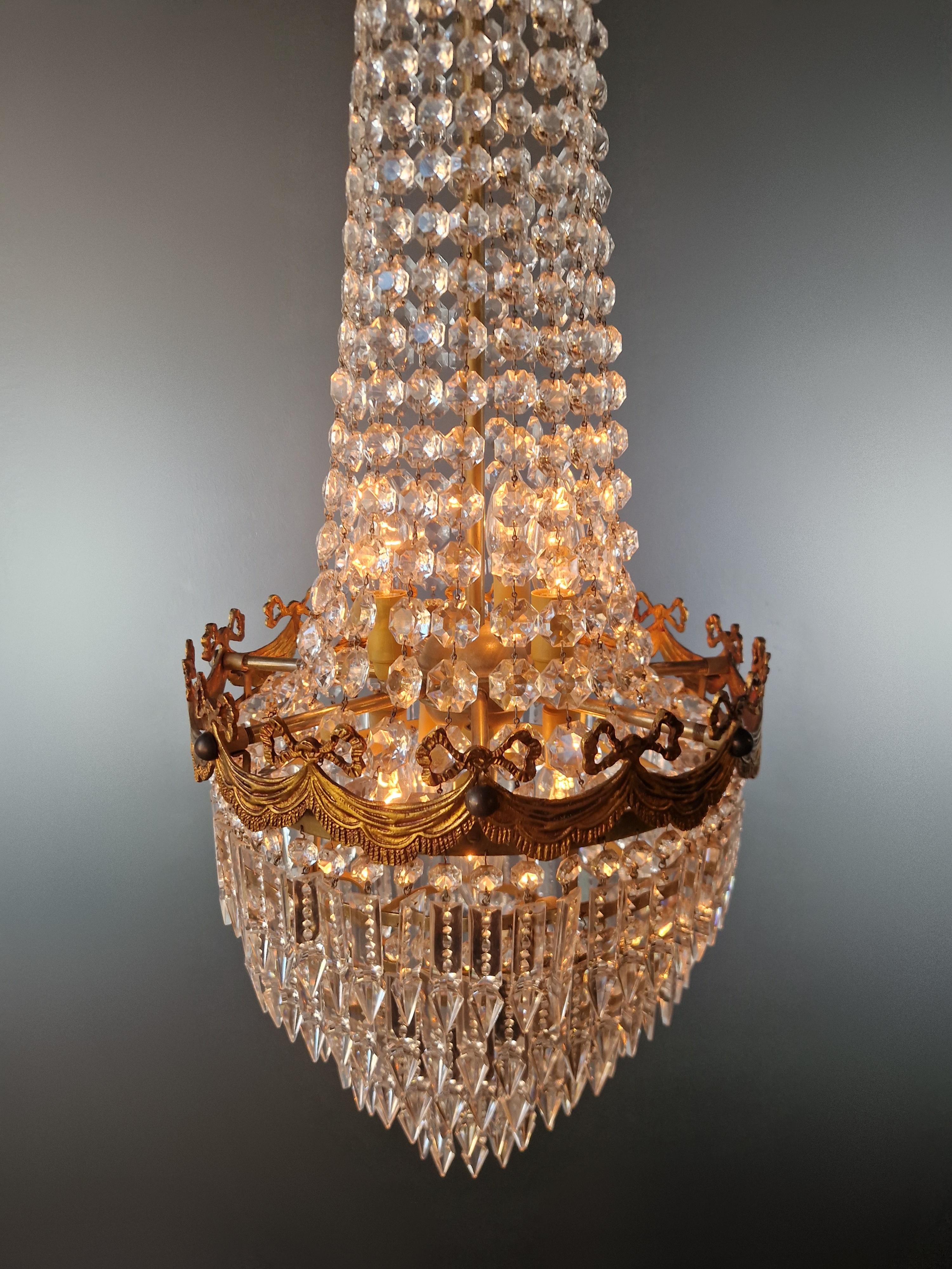 19th Century Pair of Antique Crystal Chandelier Ceiling Lamp Lustre Art Nouveau Empire For Sale