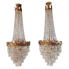 Pair of Antique Crystal Chandelier Ceiling Lamp Lustre Art Nouveau Empire