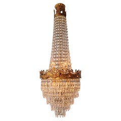 Pair of Antique Crystal Chandelier Ceiling Lamp Lustre Art Nouveau Empire