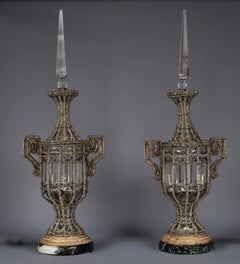 Pair of Antique Crystal Table Lamps, Belle Époque Style, French, 1900