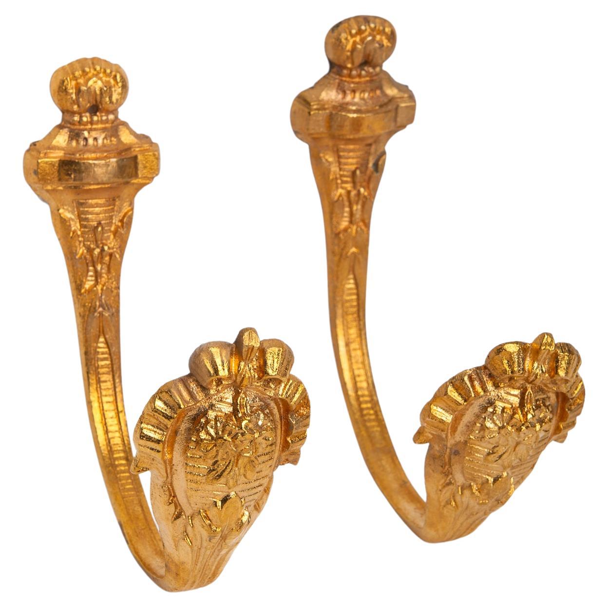Pair of Antique Gilded Bronze Curtain Tie-Backs For Sale