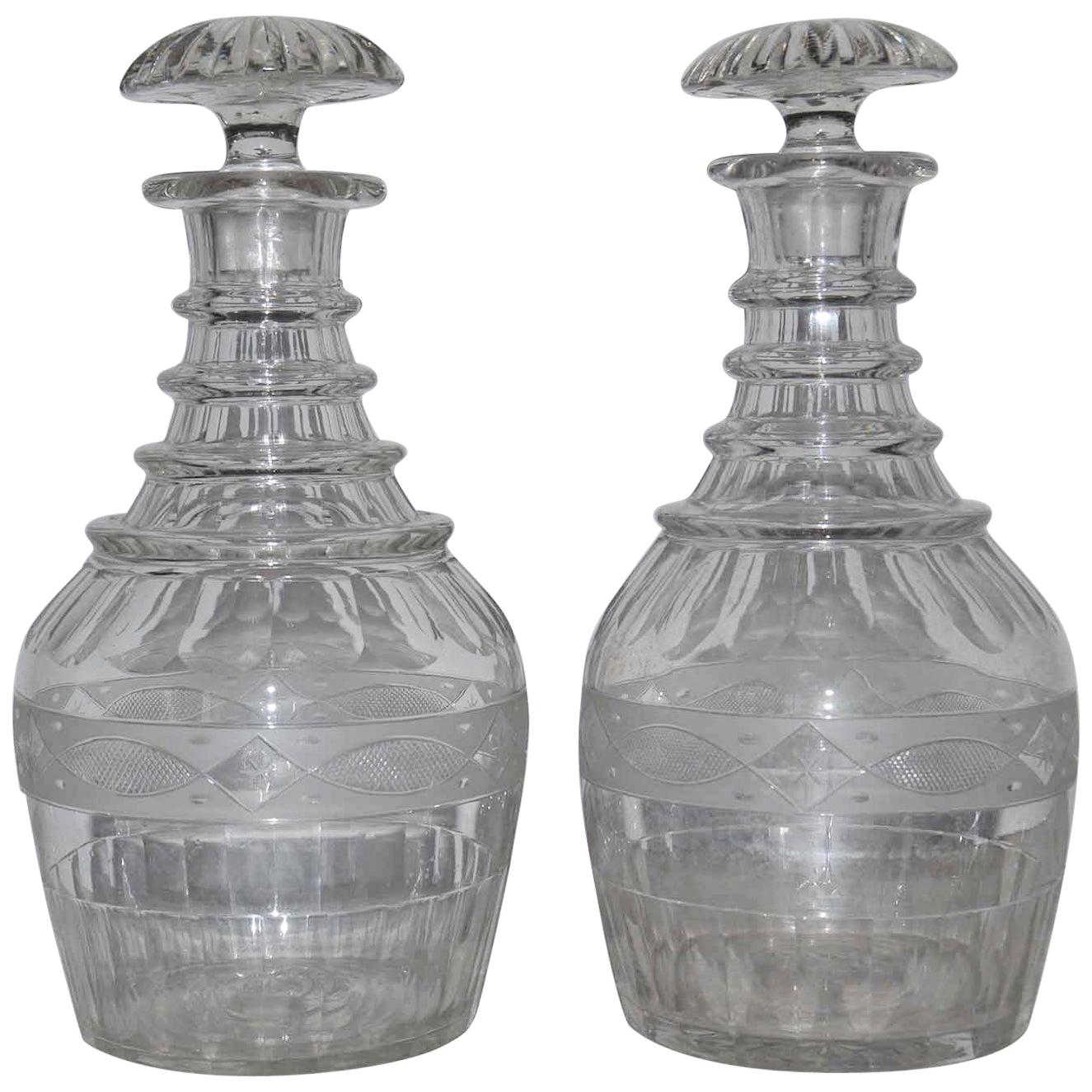Pair of Antique Cut Crystal Georgian Style Decanters