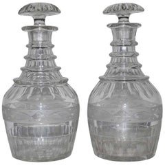 Pair of Antique Cut Crystal Georgian Style Decanters