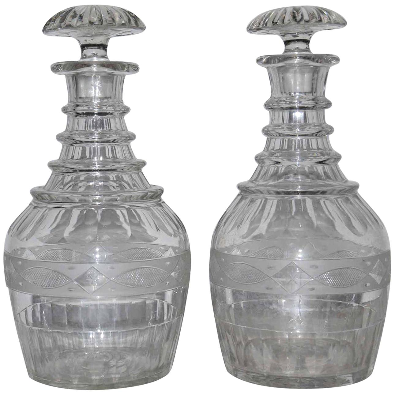 Pair of Antique Cut Crystal Georgian Style Decanters