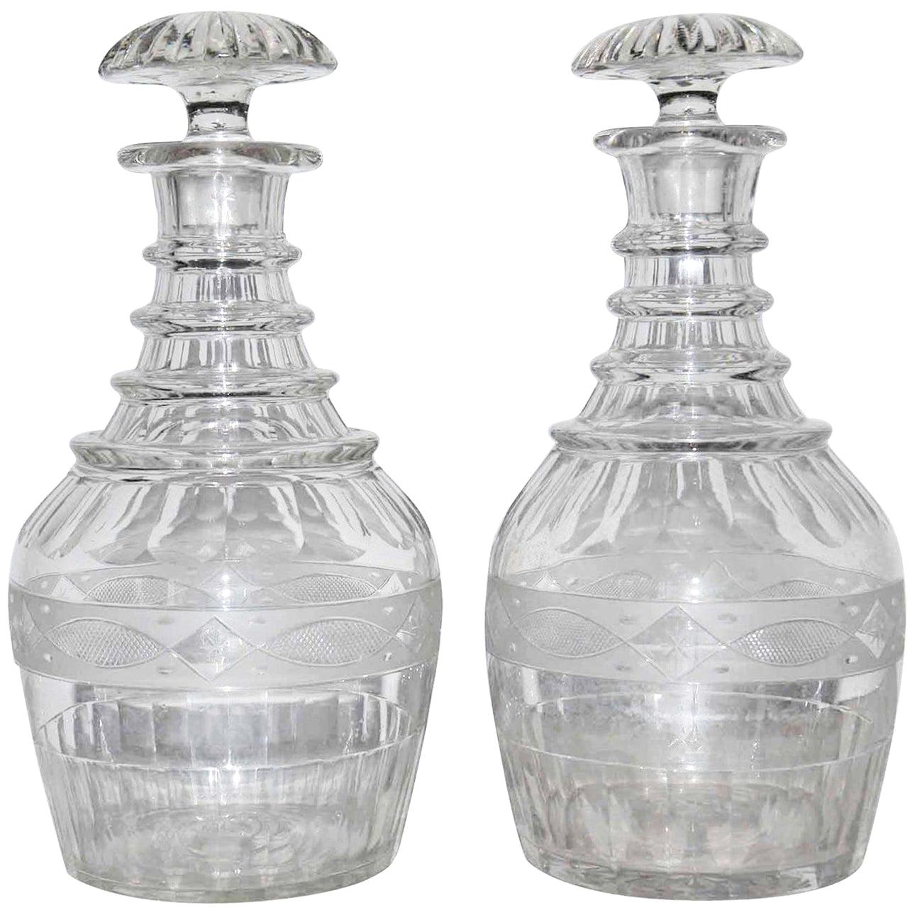 Pair of Antique Cut Crystal Style Decanters For Sale at 1stDibs