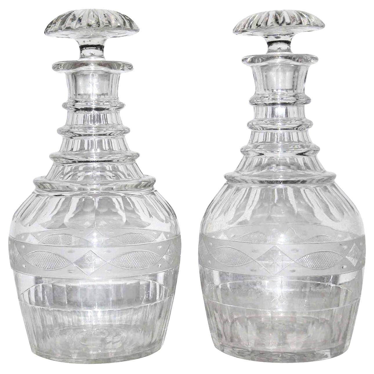 Pair of Antique Cut Crystal Georgian Style Decanters
