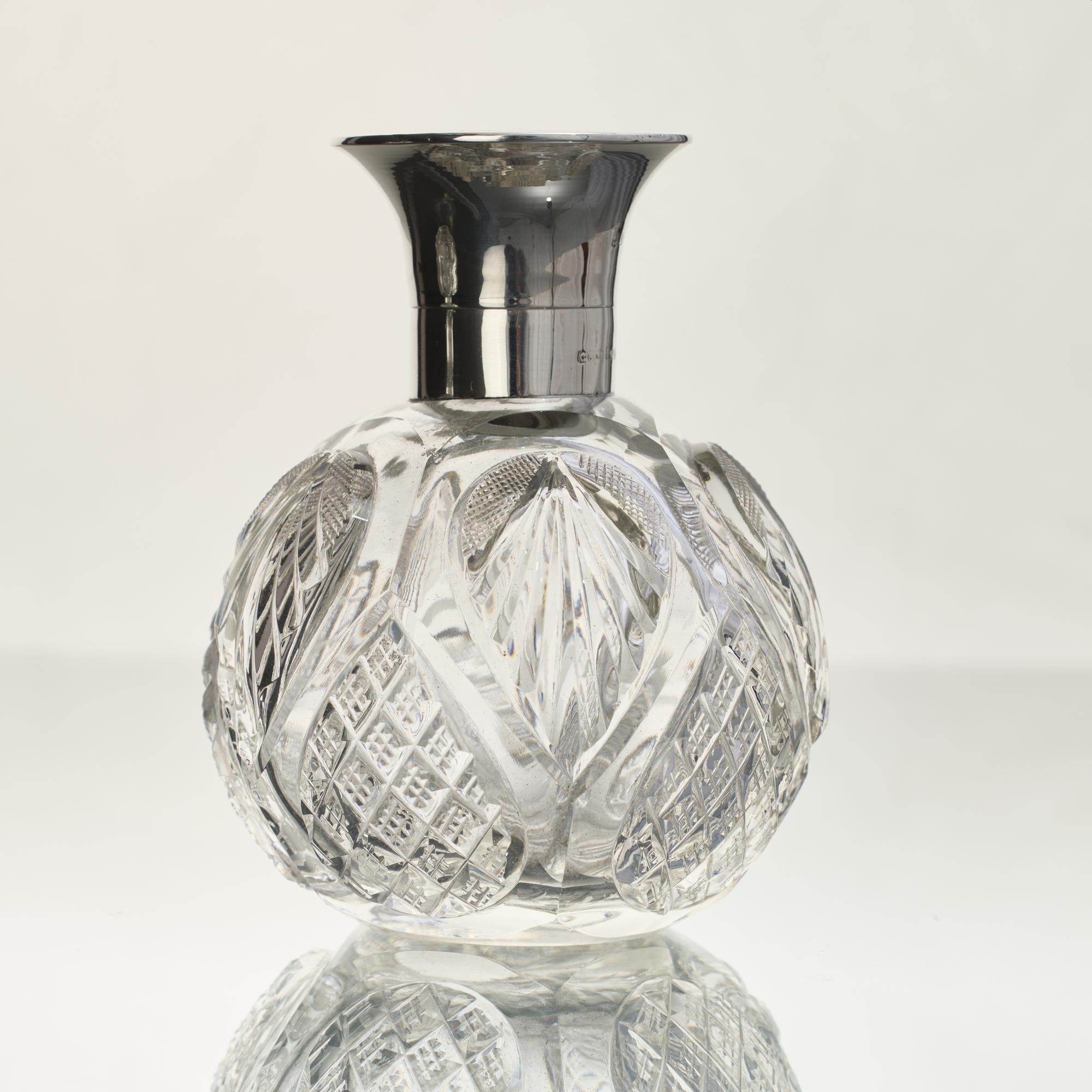 Art Deco Pair of antique cut glass perfume bottles with silver & tortoiseshell covers For Sale