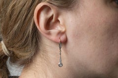 Pair of Antique Dangle Gold and Platinum Earrings with Diamonds