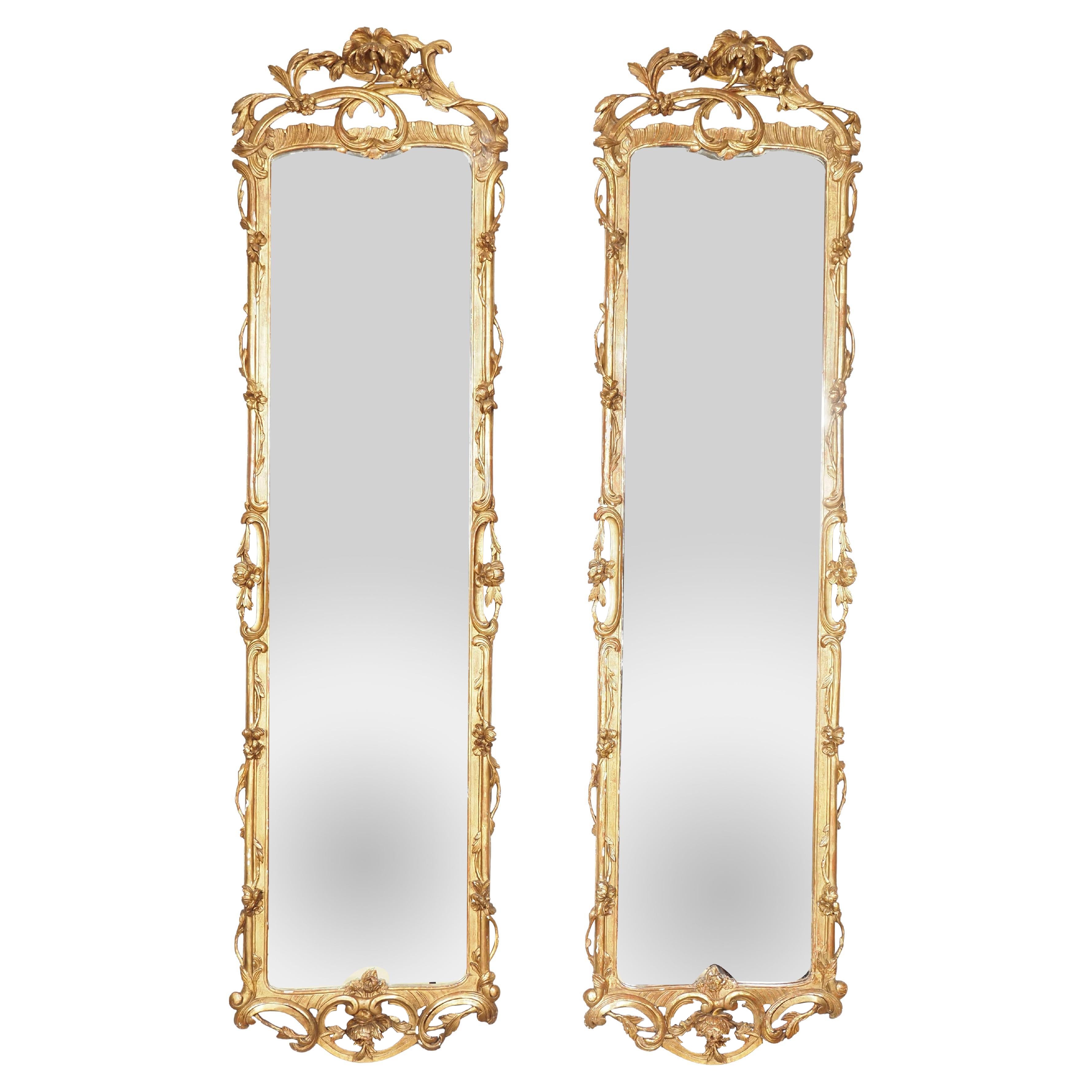 Pair Of Antique Danish Rococo Giltwood Mirrors en vente