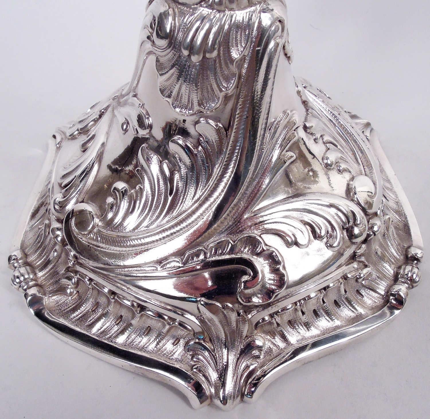 Pair of Antique Danish Rococo Sterling Silver 7-Light Candelabra, 1914 For Sale 5