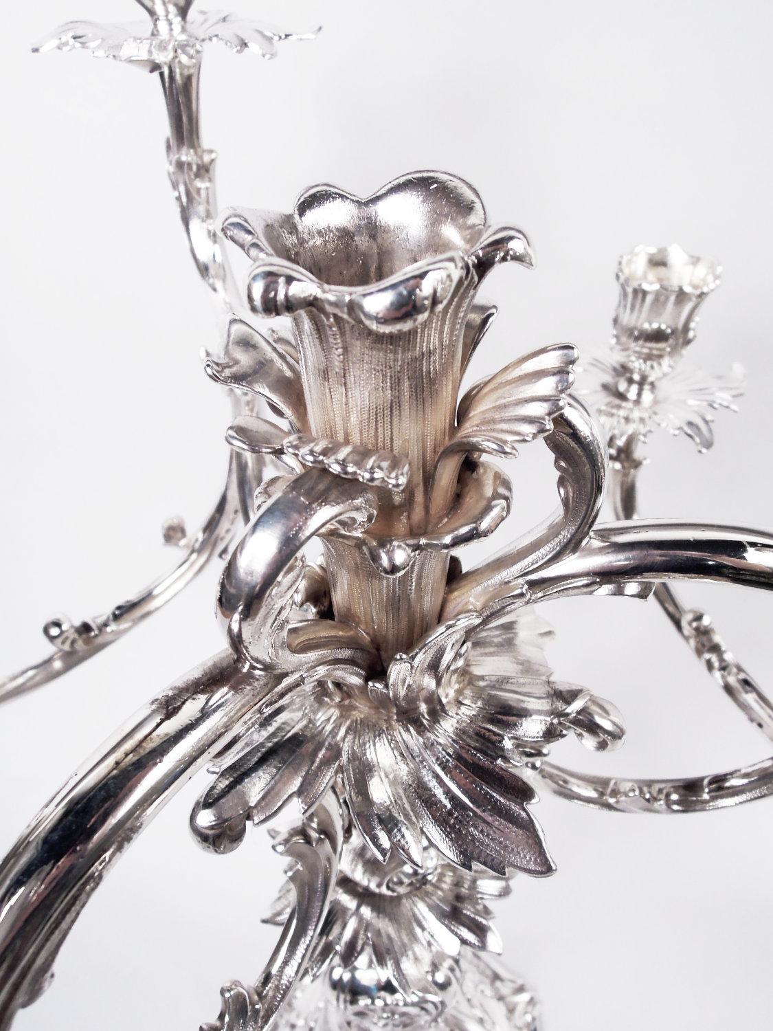 Pair of Antique Danish Rococo Sterling Silver 7-Light Candelabra, 1914 In Good Condition For Sale In New York, NY