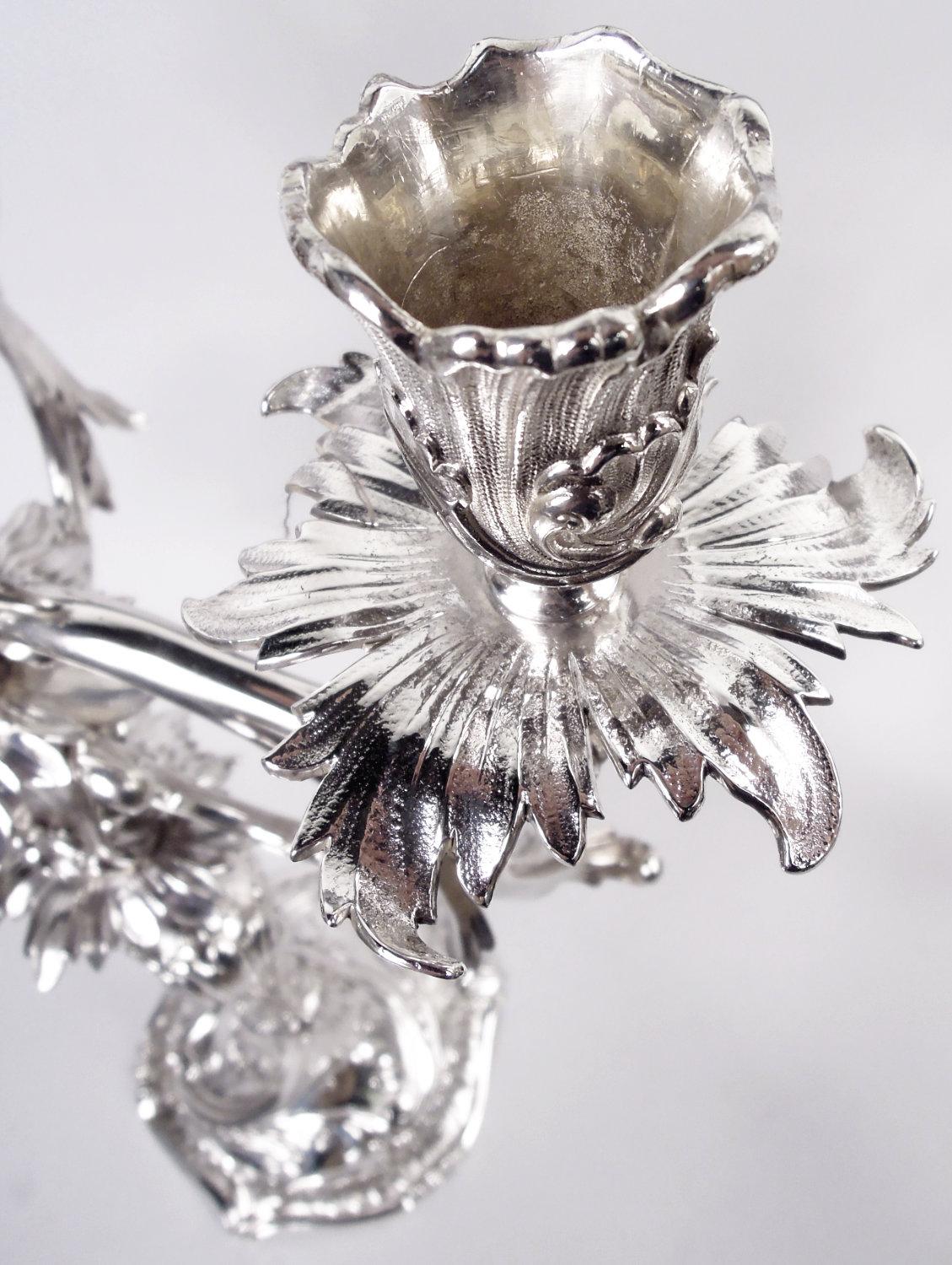 Pair of Antique Danish Rococo Sterling Silver 7-Light Candelabra, 1914 For Sale 1