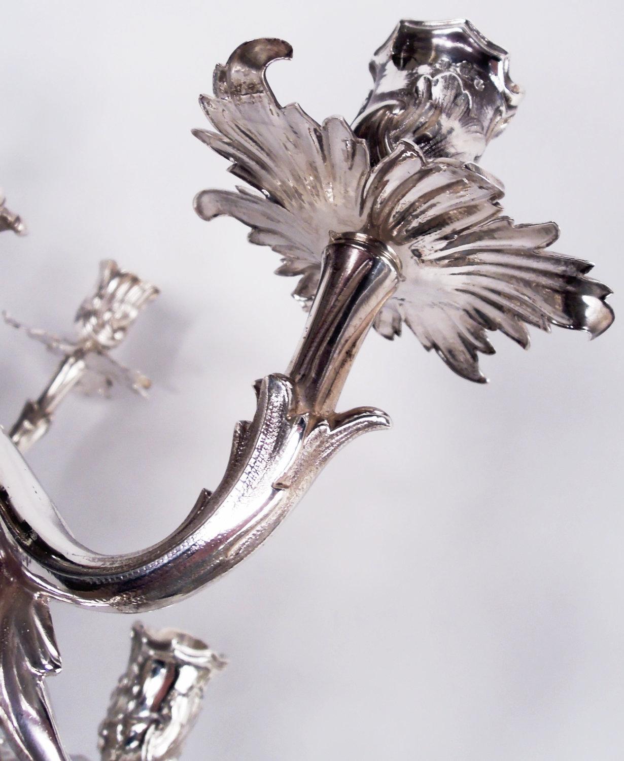 Pair of Antique Danish Rococo Sterling Silver 7-Light Candelabra, 1914 For Sale 2