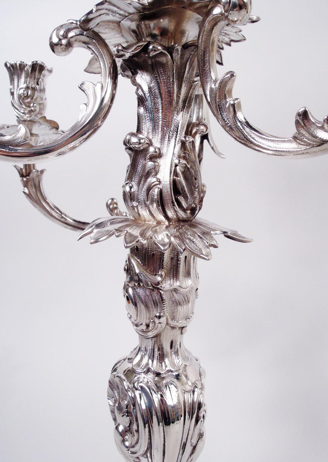 Pair of Antique Danish Rococo Sterling Silver 7-Light Candelabra, 1914 For Sale 3