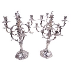Pair of Antique Danish Rococo Sterling Silver 7-Light Candelabra, 1914