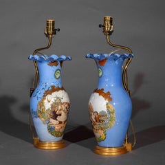Pair of Antique Decalcomania Vase Lamps, circa 1900