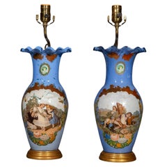 Pair of Antique Decalcomania Vase Lamps, circa 1900